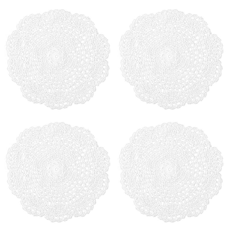 WLLHYF White Vintage Crochet Doilies 8 Inches Round Cotton Handmade Lace Placemats Crafts Tables Food Bulk Doily Cloth Set Corrugated Edge for Wedding Birthday 4 Pack