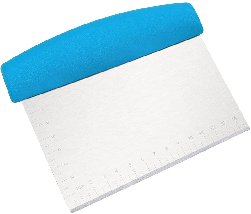HEXONIQStainless Steel Dough Cutter Scraper with Handle Multipurpose Large Metal Pastry Baking Chopper for Kitchen Pizza Bread Pastry Cutter Scraping Tool with Measuring Scale Blue - Image 1