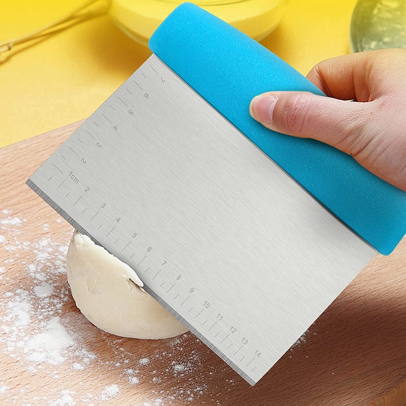 HEXONIQStainless Steel Dough Cutter Scraper with Handle Multipurpose Large Metal Pastry Baking Chopper for Kitchen Pizza Bread Pastry Cutter Scraping Tool with Measuring Scale Blue - Image 3