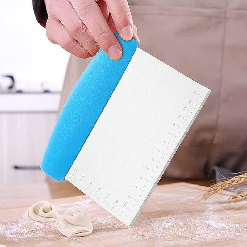 HEXONIQStainless Steel Dough Cutter Scraper with Handle Multipurpose Large Metal Pastry Baking Chopper for Kitchen Pizza Bread Pastry Cutter Scraping Tool with Measuring Scale Blue - Image 5