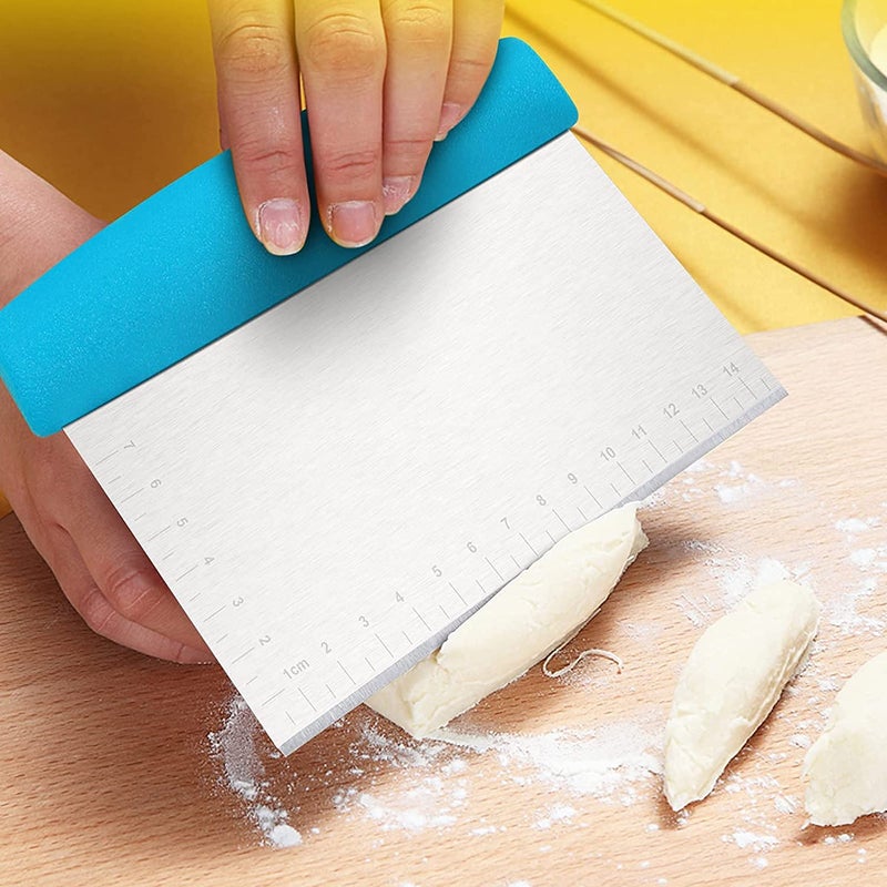 HEXONIQStainless Steel Dough Cutter Scraper with Handle Multipurpose Large Metal Pastry Baking Chopper for Kitchen Pizza Bread Pastry Cutter Scraping Tool with Measuring Scale Blue - Image 4