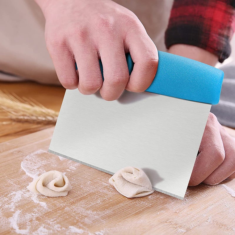 HEXONIQStainless Steel Dough Cutter Scraper with Handle Multipurpose Large Metal Pastry Baking Chopper for Kitchen Pizza Bread Pastry Cutter Scraping Tool with Measuring Scale Blue - Image 2
