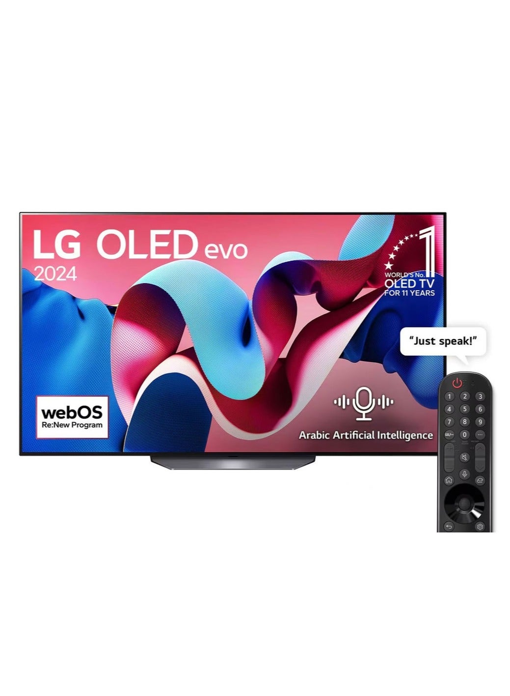 55 Inch 4K OLED WebOS 24 Dolby ATMOS HDR 10 Smart TV, 120HZ, Dolby Vision, HLG,α9 AI Sound Pro (Virtual 9.1.2 Up-mix), Magic Remote included CS4 , (2024 Model - KSA Version) - OLED55CS4VA Black