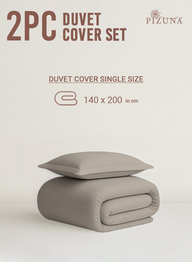 PIZUNA Pure Combed Cotton Duvet Cover Single 140x200 cm Simply Taupe, 400 Thread Count Cool Breathable 100% Long Staple Cotton Sateen Weave Quilt Cover & 1 Pillowcase (Luxurious Bedding Set) - Image 3