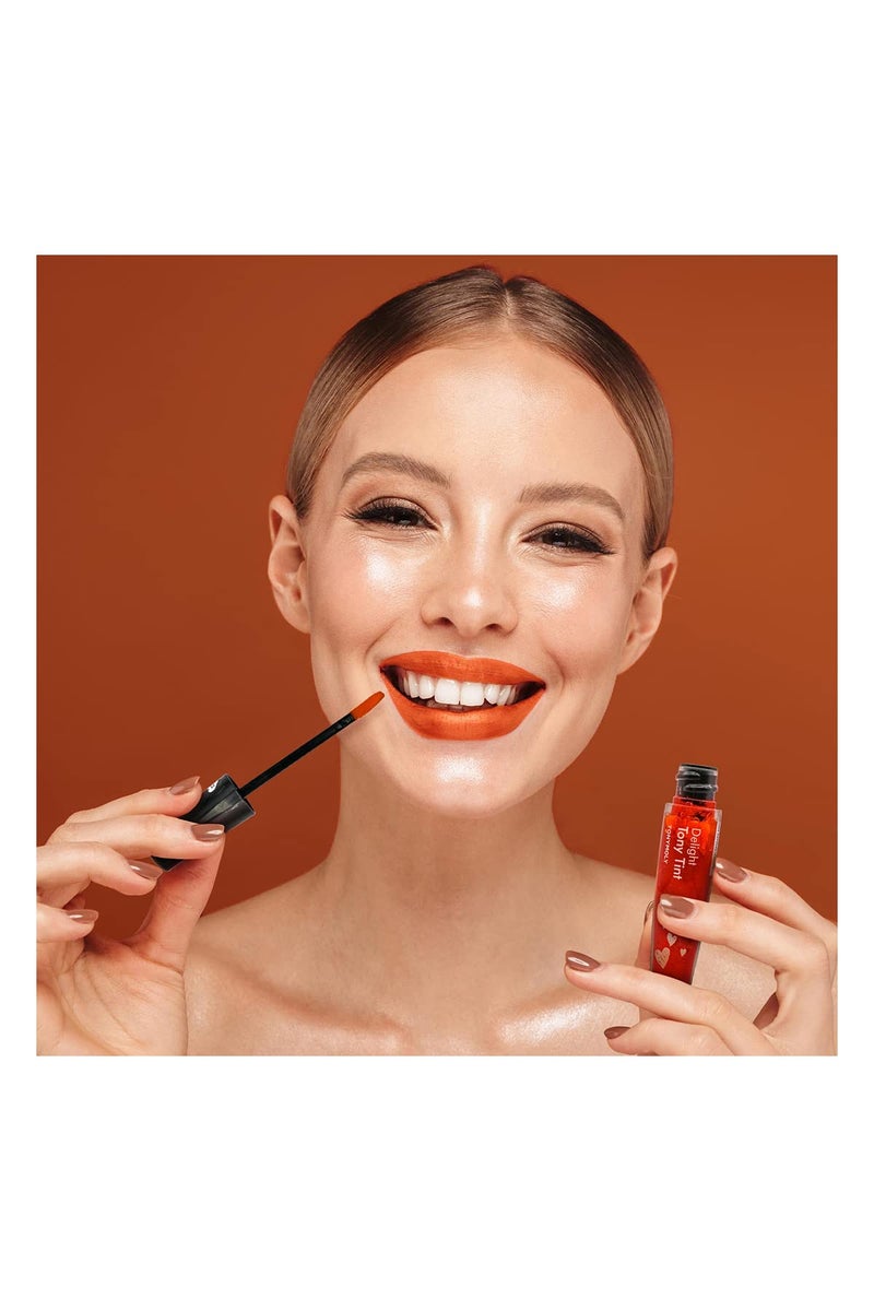 TONYMOLY توني مولي ديللايت توني ليب تينت، صبغة شفاه كورية، صبغة عالية الصبغة، تركيبة مرطبة ومغذية 9.0 جرام برتقال تشاتشا - Image 3