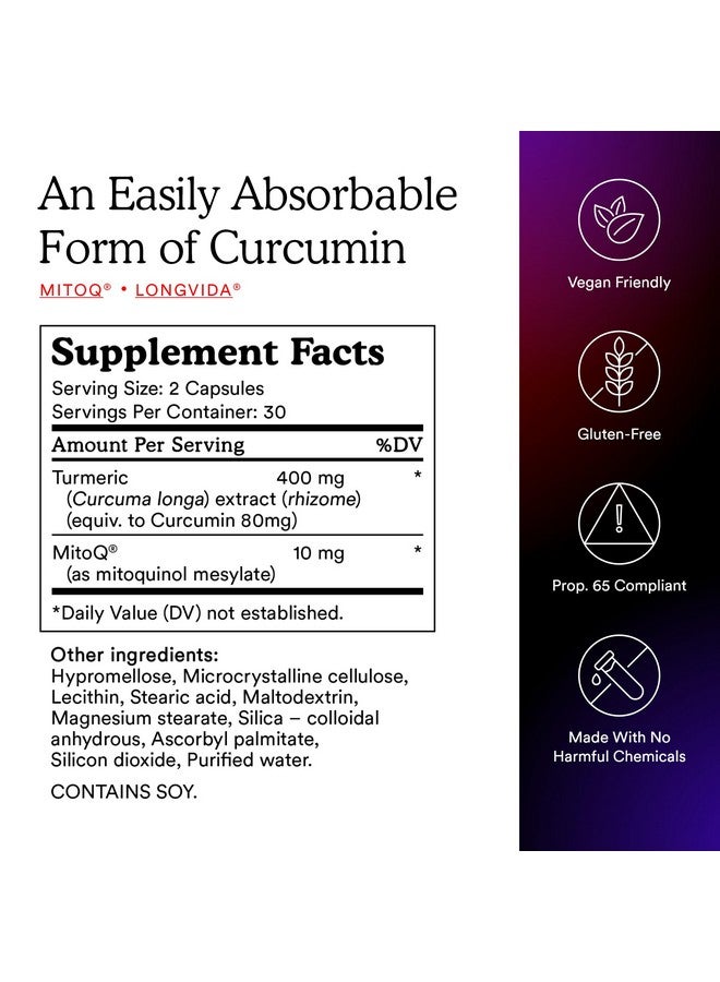 MitoQ Curcumin Advanced CoQ10 Antioxidant - Contains Mitoquinol Mesylate & Super Bioavailable Longvida Curcumin Turmeric - Supports Immunity, Digestive Health, & Cell Vitality (60 Capsules) - Image 5