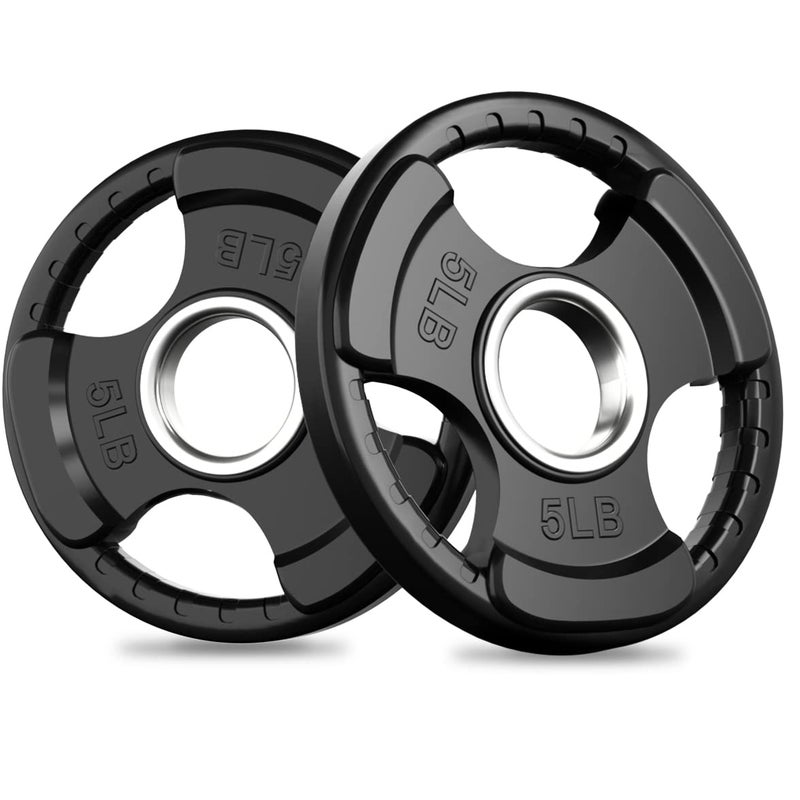 RitFit Weight Plates for Barbell, 2-Inch Olympic Rubber Grip Plates for Weightlifting and Strength Training in Home & Gym, Single, Pair and Sets(5LB, Pair) - Image 1