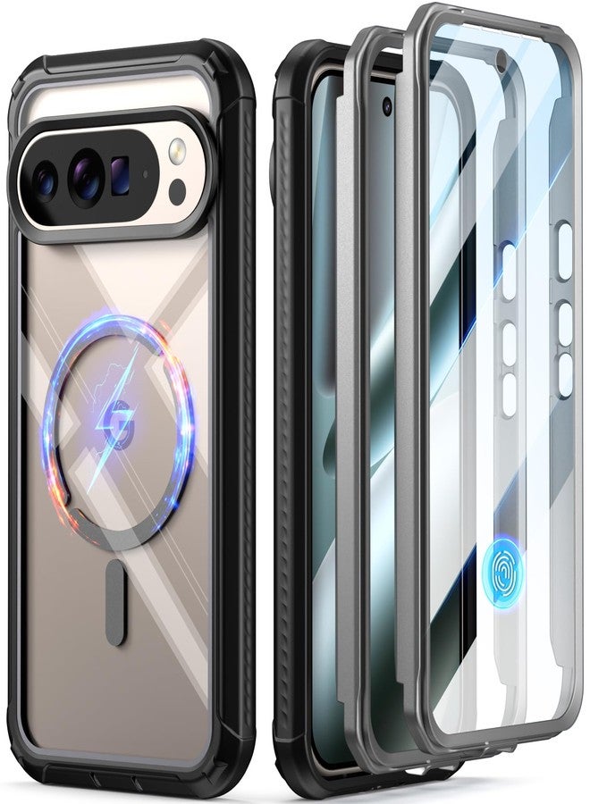 Poetic Guardian MagPro Case for Google Pixel 10 Pro XL 5G, [Compatible with MagSafe & Fingerprint ID], [2 Front Frame] Full-Body Shockproof Clear Cover with Built-in Screen Protector, Black/Clear - Image 1