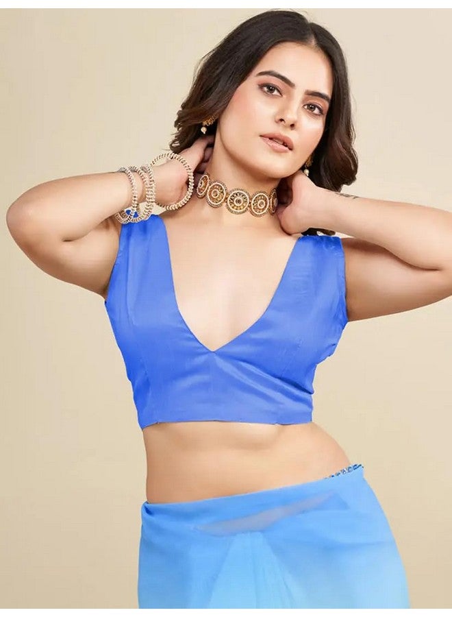 avantika fashion Avantika Fashion Women's Pastel Rainbow Ombre Saree with Blue Blouse - Georgette Saree with Designer Lace Border (BLUE)  - Image 2