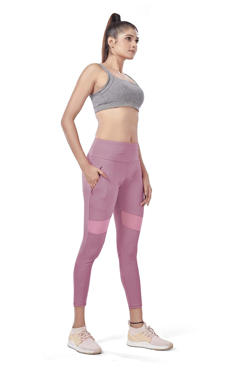 Mehrang Active Yoga Pants For Women Gym High Rise Waist With Pocket, Tummy Control, Workout Pants 4 Way Stretch Yoga Leggings (2Xl, Moove), Mauve, Pink - Image 2