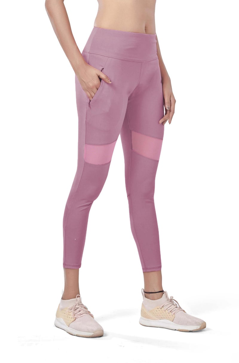 Mehrang Active Yoga Pants For Women Gym High Rise Waist With Pocket, Tummy Control, Workout Pants 4 Way Stretch Yoga Leggings (2Xl, Moove), Mauve, Pink - Image 1