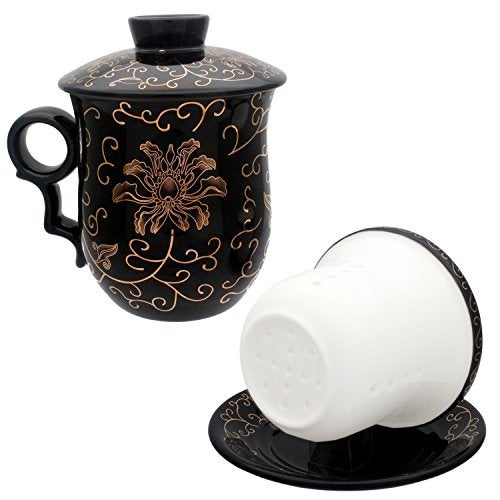 Tea Talent Porcelain Tea Cup with Infuser Lid and Saucer Sets - Chinese Jingdezhen Ceramics Coffee Mug Teacup Loose Leaf Tea Brewing System for Home Office - Image 5