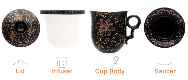 Tea Talent Porcelain Tea Cup with Infuser Lid and Saucer Sets - Chinese Jingdezhen Ceramics Coffee Mug Teacup Loose Leaf Tea Brewing System for Home Office - Image 2