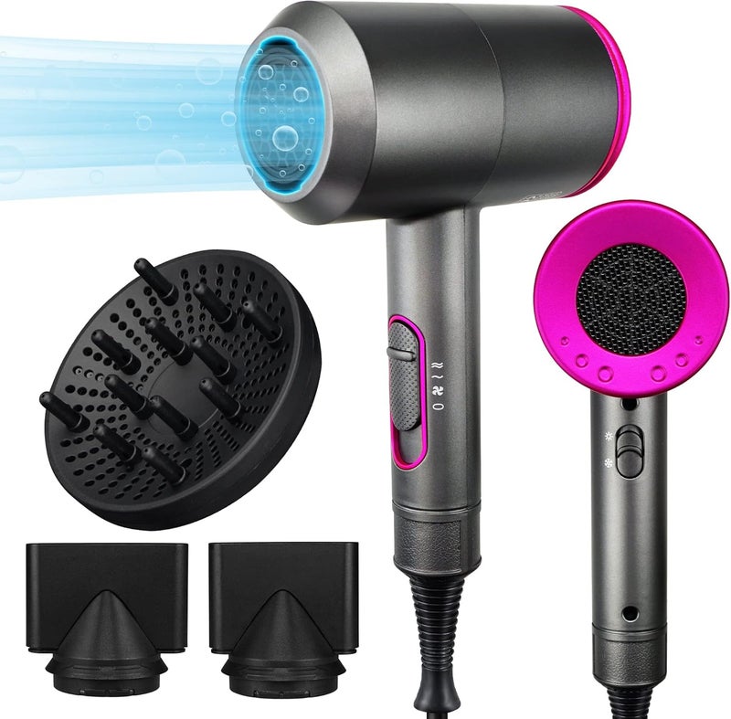 Professional Hair Dryer, 2000W Powerful Ionic Hairdryer with Diffuser Blow Dryer with 2 Speeds, 3 Heating and Cool Button for Women Man Home Travel Salon Curly and Straight Hair - Image 1
