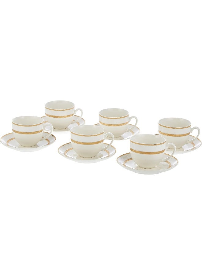 Shallow Bone China Cups And Saucers Set, White/Gold, 220Cc, Ts-200-Lin-A, 15 Pieces - Image 1