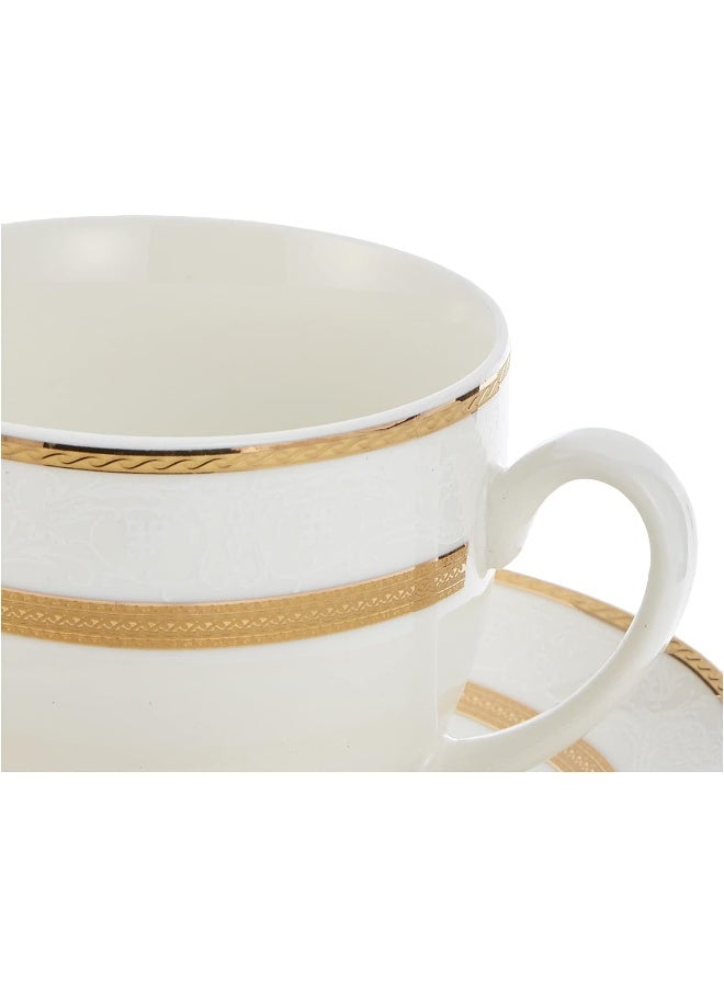 Shallow Bone China Cups And Saucers Set, White/Gold, 220Cc, Ts-200-Lin-A, 15 Pieces - Image 5
