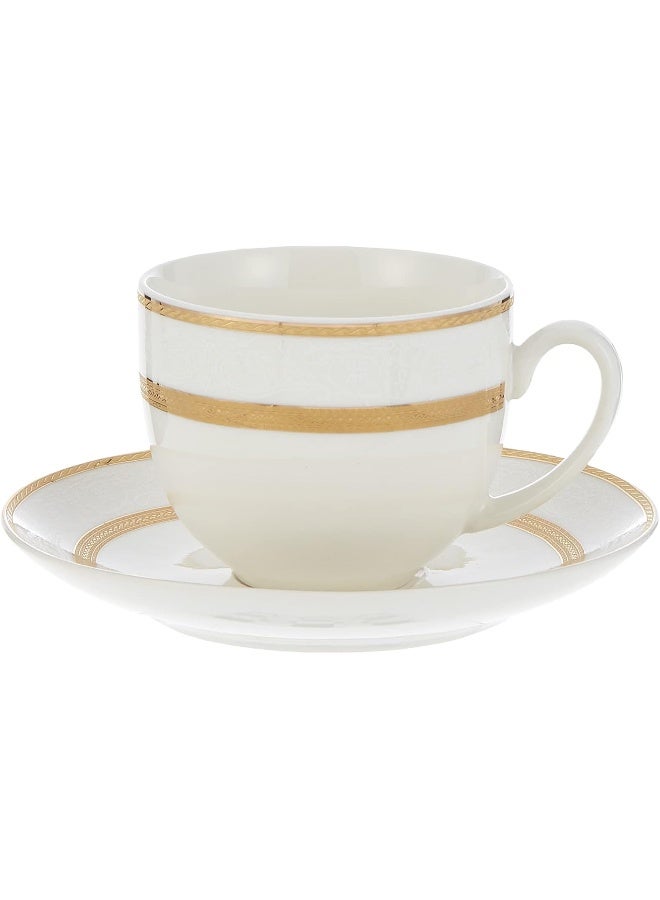 Shallow Bone China Cups And Saucers Set, White/Gold, 220Cc, Ts-200-Lin-A, 15 Pieces - Image 4