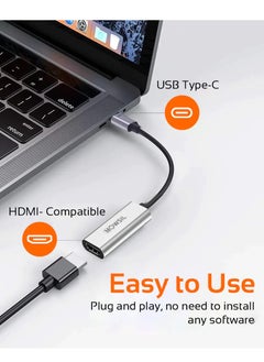 موسل محول USB-C إلى HDMI 4K، فائق النحافة وقابل للحمل، جودة صورة عالية الدقة 4K، جودة صوت بدون فقدان، التوصيل والتشغيل، رمادي  - Image 3