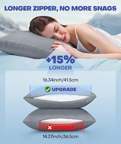 Rifens Ice Cooling Pillowcase for Hot Sleepers, Instantly Cool, Stay Cold All Night, Softer Than Silk Pillow Cases, Pillow Covers with Invisible Zipper, Gift for Men & Women - Standard, Light Gray (1 Pack) - Image 5