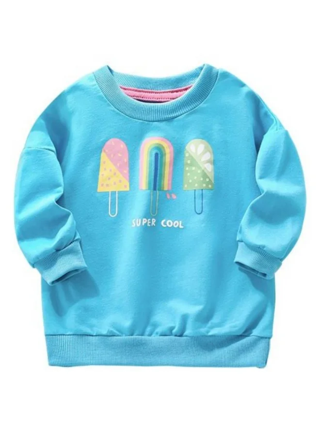 YUNIQEE Turquoise Blue Printed Long Sleeve Crew Neck T-Shirt