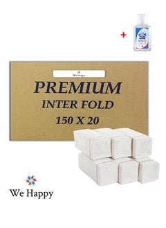 We Happy We Happy Premium Interfold Tissue Paper Hand Towel 150 Sheets x 20 Packs - 3000 Pieces Ideal for Kitchen Bathroom Table and Napkin Use with Hand Sanitizer 50ml  - Image 1