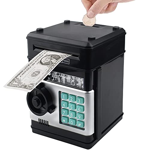 Totola Piggy Bank Electronic Mini ATM for Kids Baby Toy Safe Coin Banks Money Saving Box Password Code Lock for ChildrenBoys Girls Best Gift Black - Image 1