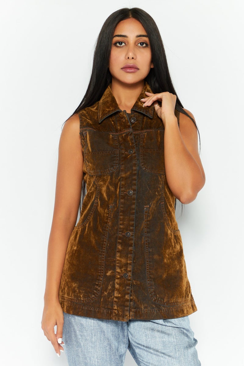 DIESEL Women Textured Vest Jackets, Brown  - Image 1