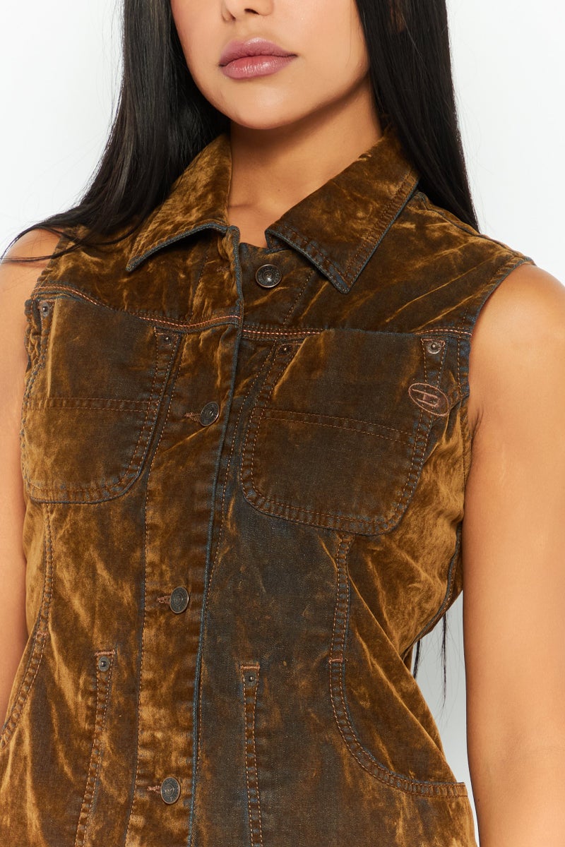 DIESEL Women Textured Vest Jackets, Brown  - Image 3