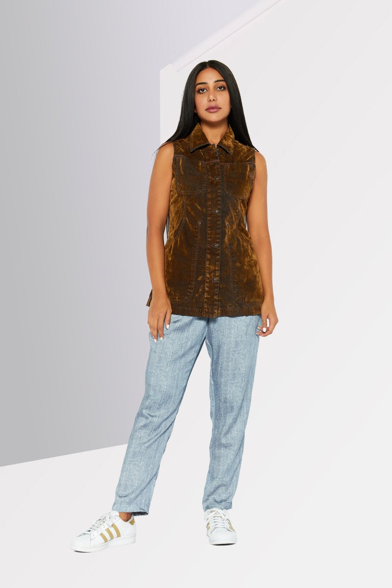 DIESEL Women Textured Vest Jackets, Brown  - Image 2