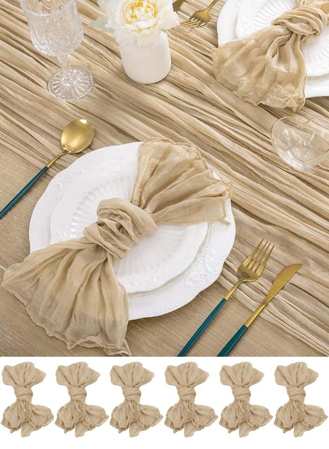 YIM-VIBEHAUS 6 Pieces Cloth Napkins, 20x20 Inch Gauze Napkins, Soft Boho Table Napkins Rustic Wrinkled CheeseCloth Napkins for Wedding Party, Reception, Bridal Shower, Table Decor (Brown) - Image 1