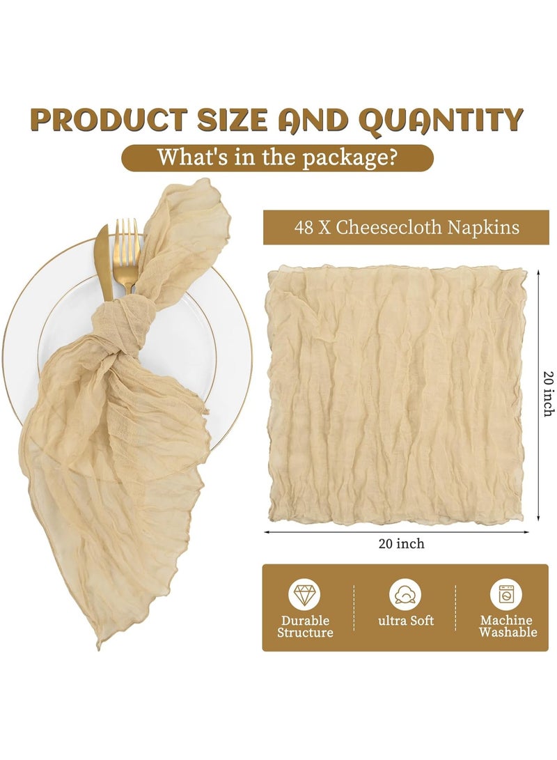 YIM-VIBEHAUS 6 Pieces Cloth Napkins, 20x20 Inch Gauze Napkins, Soft Boho Table Napkins Rustic Wrinkled CheeseCloth Napkins for Wedding Party, Reception, Bridal Shower, Table Decor (Brown) - Image 2