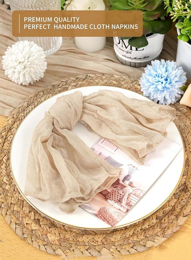 YIM-VIBEHAUS 6 Pieces Cloth Napkins, 20x20 Inch Gauze Napkins, Soft Boho Table Napkins Rustic Wrinkled CheeseCloth Napkins for Wedding Party, Reception, Bridal Shower, Table Decor (Brown) - Image 4