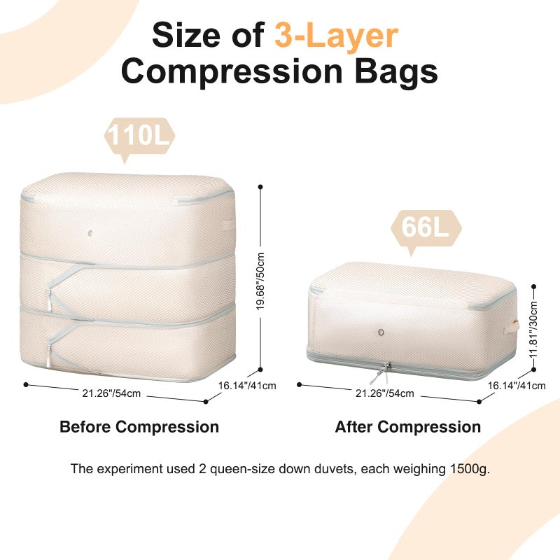 Easortm Comforter Storage Bag - Large Capacity Blanket Storage Bags 3-Layer Ultra Space Saving Self Compression Organizer, Washable Compression Bags for Storage Comforter Blanket, 4-Pack, Beige - Image 2