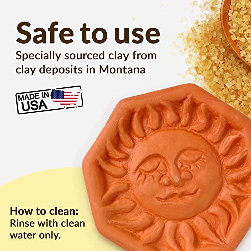 JBK Pottery Terracotta Brown Sugar Saver – Handmade Terra Cotta Sugar Keeper with Decorative Discs – Food-Safe Brown Sugar Keeper, Made in the USA - Sun - Image 5