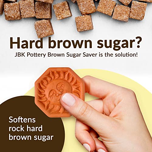 JBK Pottery Terracotta Brown Sugar Saver – Handmade Terra Cotta Sugar Keeper with Decorative Discs – Food-Safe Brown Sugar Keeper, Made in the USA - Sun - Image 2