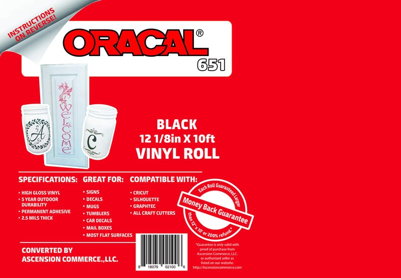 ORACAL 12.125" x 10ft Roll of Oracal 651 Black Craft Vinyl - On a 2.5" Core - Adhesive Vinyl for Cricut, Silhouette, and Cameo Cutters - Gloss Finish - Outdoor and Permanent - Image 2