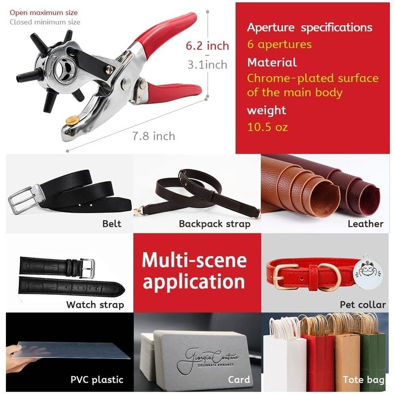 Nityasiddh Revolving Leather Punch Pliers or Punching Machine with Multi Hole Sizes for Leather Belts Watch Bands Bags Dog Collars Fabric Craft Projects Leather Puncher - Image 2