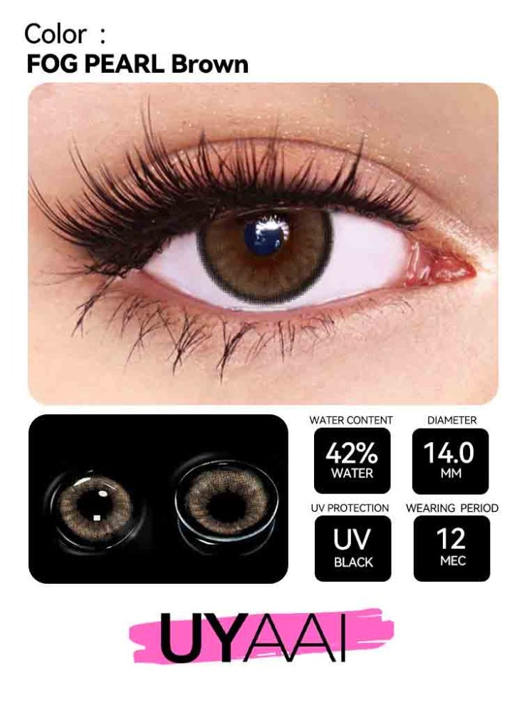 يواي عدسات لاصقة ملونة سنوية FOG PEARL باللون البني، عدسات لاصقة تجميلية للجنسين، عدسات طبيعية عصرية، 42٪ ماء - Image 2