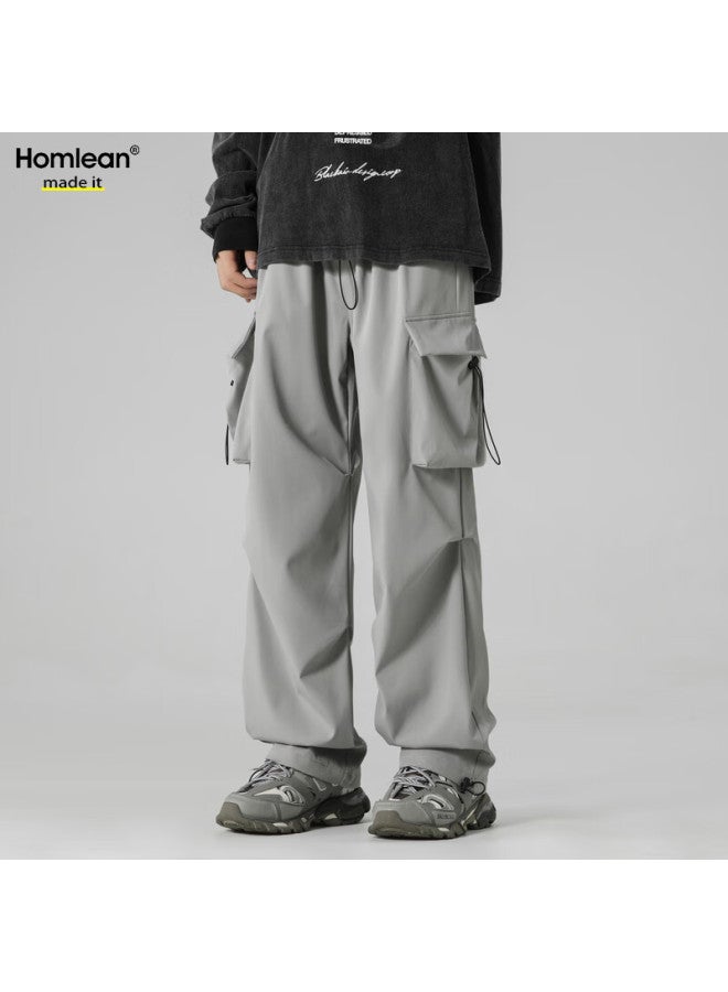 Homlean American-style Functional Paratrooper Cargo Pants For Men, Autumn And Winter Loose-fit Niche Wide-leg Casual Hiking Trousers, S6603 Light Gray L - Image 5