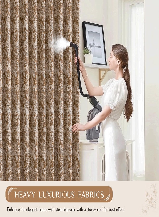 Beauoop Brown Floral Jacquard Blackout Curtains 63 Inches Long 2 Panels for Bedroom Living Room Chenille Flower Room Darkening Thermal Insulated Soundproof Grommet Window Treatments Drapes, 52x63 - Image 5