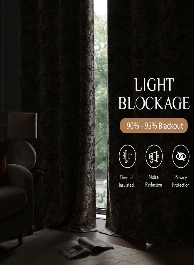Beauoop Brown Floral Jacquard Blackout Curtains 63 Inches Long 2 Panels for Bedroom Living Room Chenille Flower Room Darkening Thermal Insulated Soundproof Grommet Window Treatments Drapes, 52x63 - Image 3
