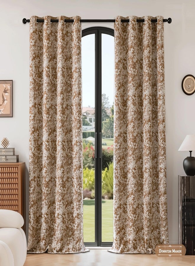 Beauoop Brown Floral Jacquard Blackout Curtains 63 Inches Long 2 Panels for Bedroom Living Room Chenille Flower Room Darkening Thermal Insulated Soundproof Grommet Window Treatments Drapes, 52x63 - Image 4