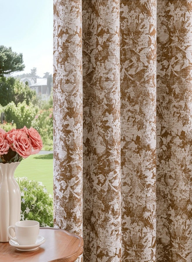 Beauoop Brown Floral Jacquard Blackout Curtains 63 Inches Long 2 Panels for Bedroom Living Room Chenille Flower Room Darkening Thermal Insulated Soundproof Grommet Window Treatments Drapes, 52x63 - Image 1