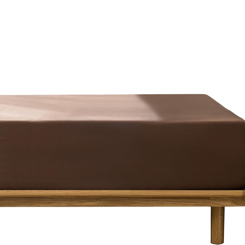 MooMee Fitted Bottom Sheet Only 100% Washed Cotton Linen Like Textured Breathable Durable Soft Comfy Deep Pocket Fits Mattress up to 17"" (Cocoa Brown  King) - Image 4