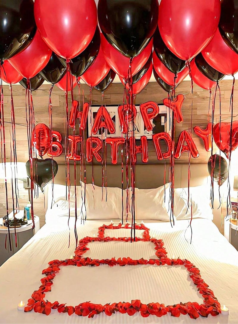 Birthday Party Decoration Set - Red and Black Balloons with "Happy Birthday" Banner 39 pieces - Image 1
