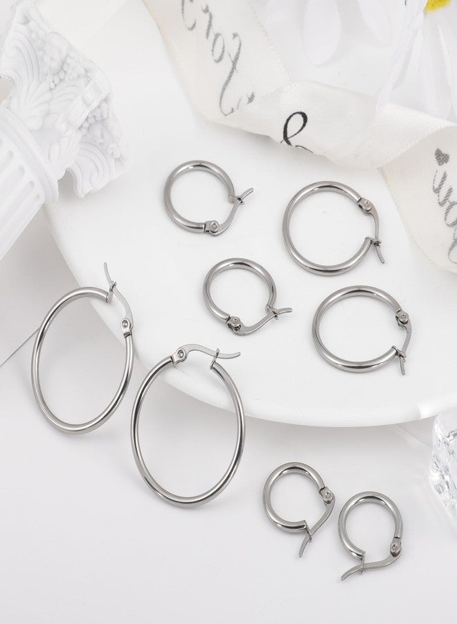Staligue 4Pairs Titanium Hoop Earrings for Sensitive Ears Thin Hypoallergenic Titanium Earrings Hoops for Women Men Lightweight G23 Small Huggie Hoop Earrings 12MM 15MM 20MM 25MM (Silvery) - Image 4