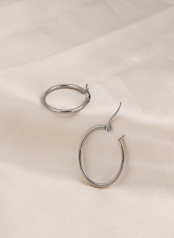 Staligue 4Pairs Titanium Hoop Earrings for Sensitive Ears Thin Hypoallergenic Titanium Earrings Hoops for Women Men Lightweight G23 Small Huggie Hoop Earrings 12MM 15MM 20MM 25MM (Silvery) - Image 3