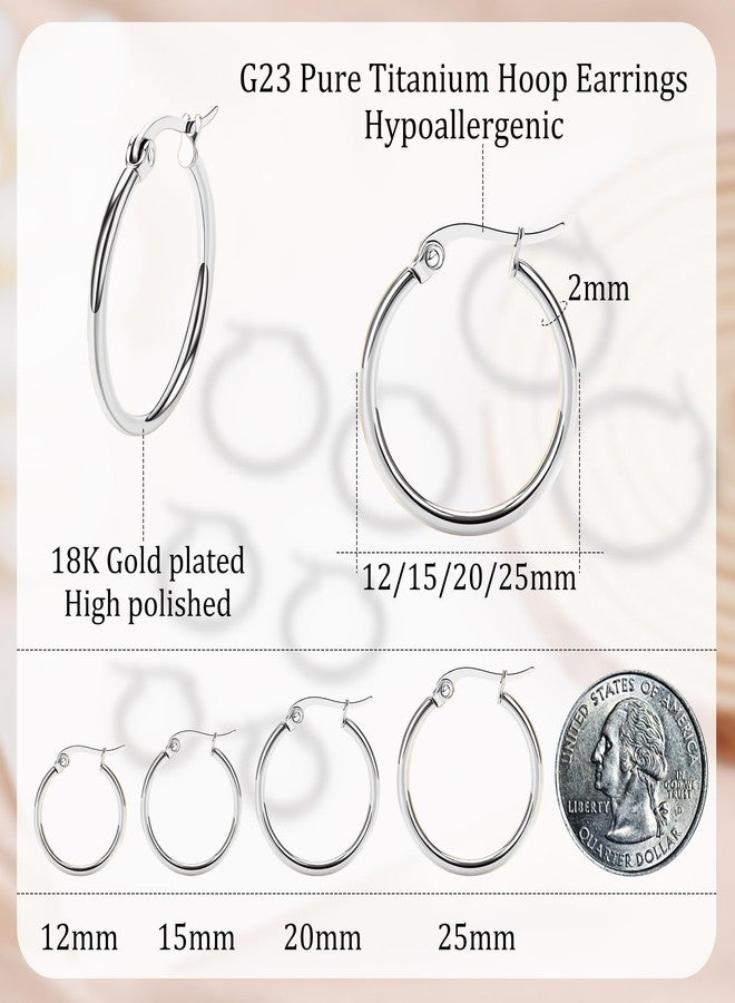 Staligue 4Pairs Titanium Hoop Earrings for Sensitive Ears Thin Hypoallergenic Titanium Earrings Hoops for Women Men Lightweight G23 Small Huggie Hoop Earrings 12MM 15MM 20MM 25MM (Silvery) - Image 2