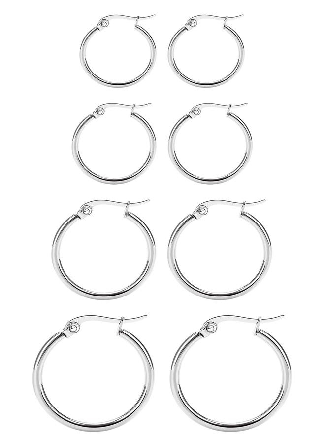 Staligue 4Pairs Titanium Hoop Earrings for Sensitive Ears Thin Hypoallergenic Titanium Earrings Hoops for Women Men Lightweight G23 Small Huggie Hoop Earrings 12MM 15MM 20MM 25MM (Silvery) - Image 1