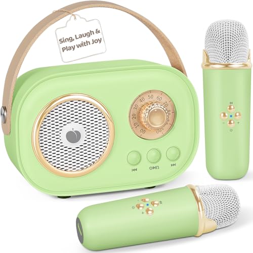 PRUNUS C20 Mini Karaoke MachineValentines Day Gifts for Her Him Kids MensPortable Bluetooth Speaker with 2 Wireless Microphone for Boys Girls 312 Years Old Birthday Party Green - Image 1